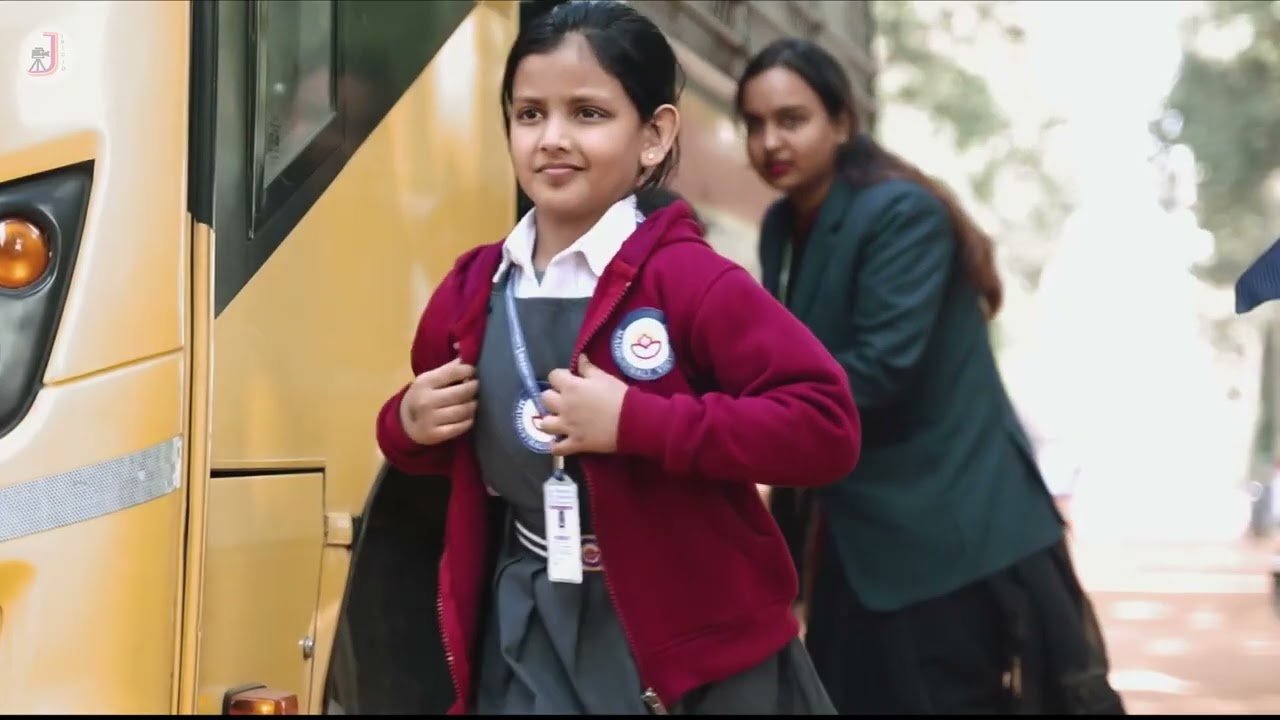 Schoolgirl stepping off a bus